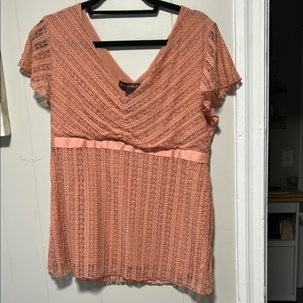Chico's Coral Lace V-Neck Blouse